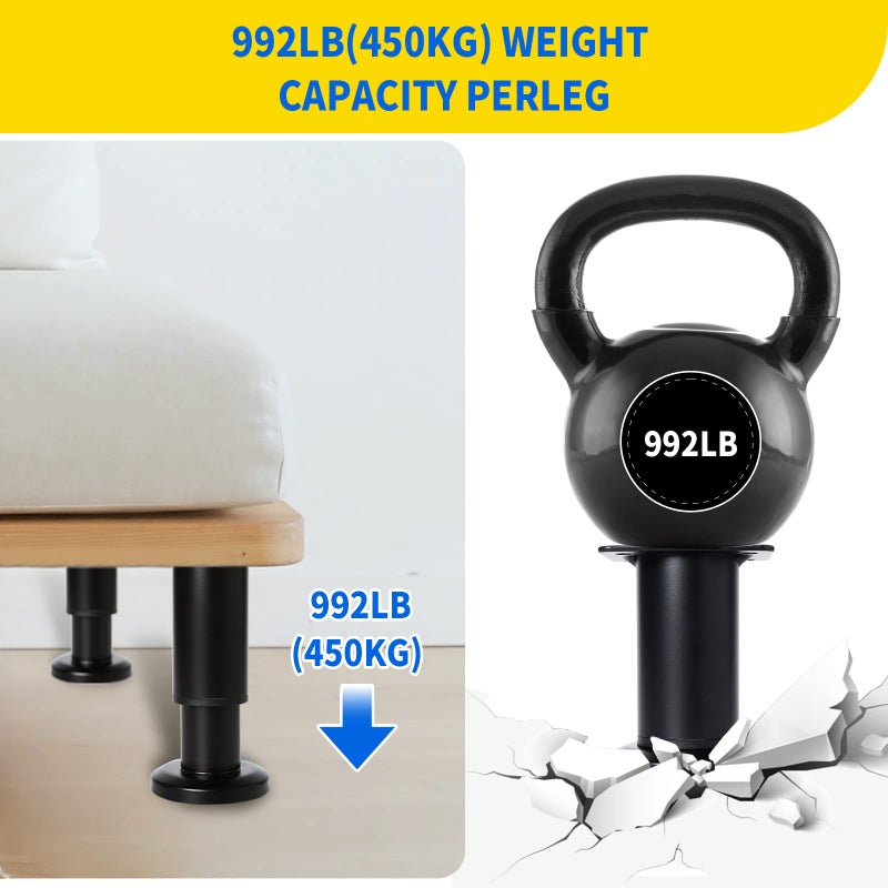 Olldag 4 Pcs Adjustable Height Furniture Support Legs [with Screws] 3.15-4.72 inch  Metal Heavy Duty Furniture Replacement Legs for Chair/Bed/Sofa/Cabinet/Couch/Dresser/Bed/Table (Black) - Image 4